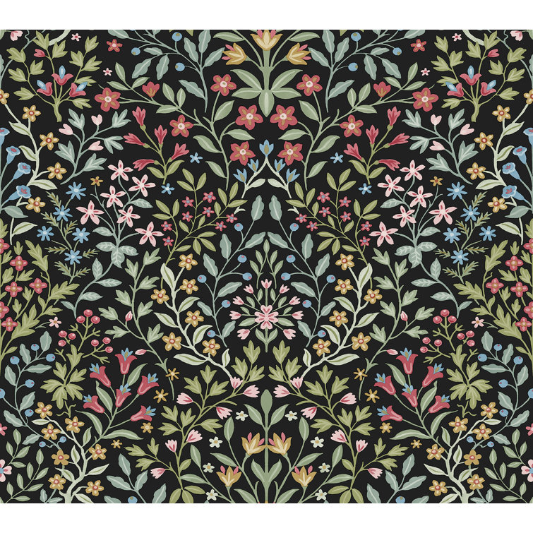 Black Multicolor Floral Garden Terrace Wallpaper