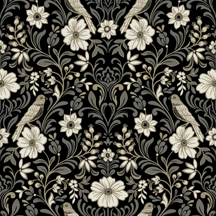 Black and White Damask Pre-pasted Washable Wallpaper
