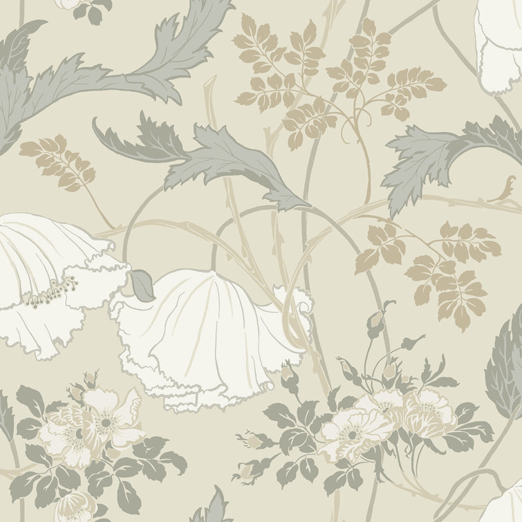 Ivory and Gray Floral Pre-pasted Washable Wallpaper