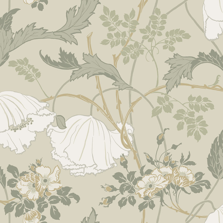 Linen Sage Floral Pre-pasted Washable Wallpaper