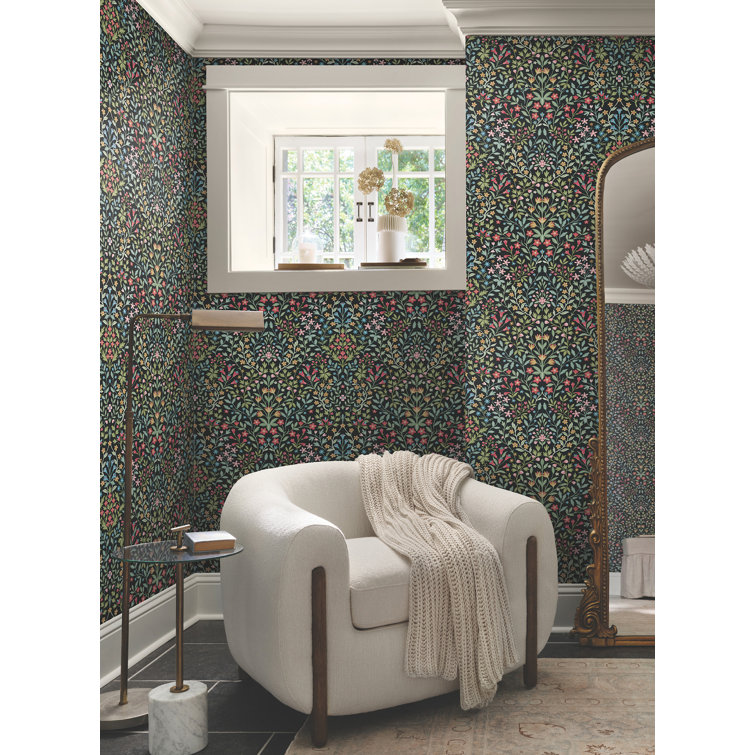 Black Multicolor Floral Garden Terrace Wallpaper