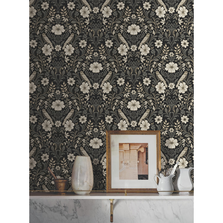 Black and White Damask Pre-pasted Washable Wallpaper