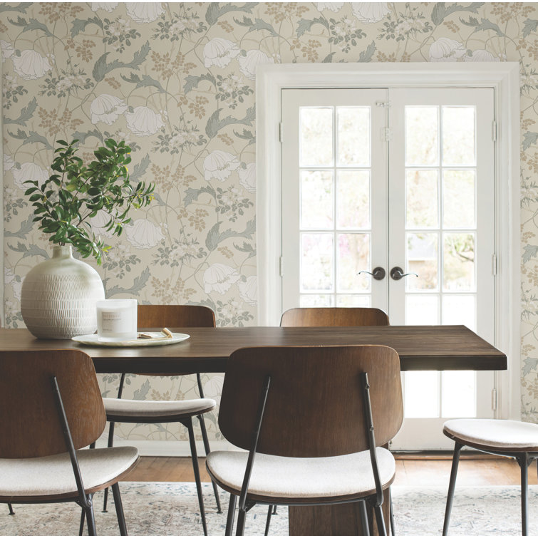 Ivory and Gray Floral Pre-pasted Washable Wallpaper