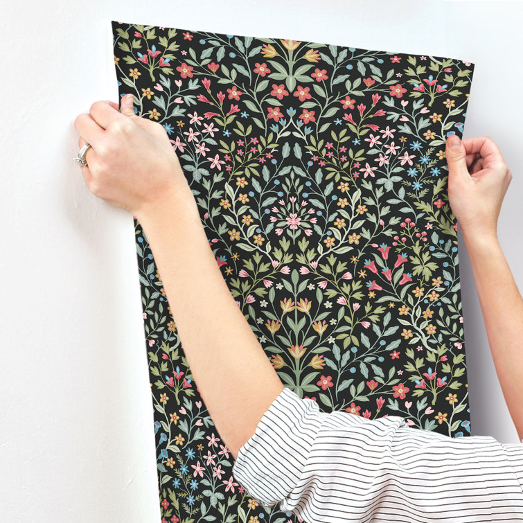 Black Multicolor Floral Garden Terrace Wallpaper