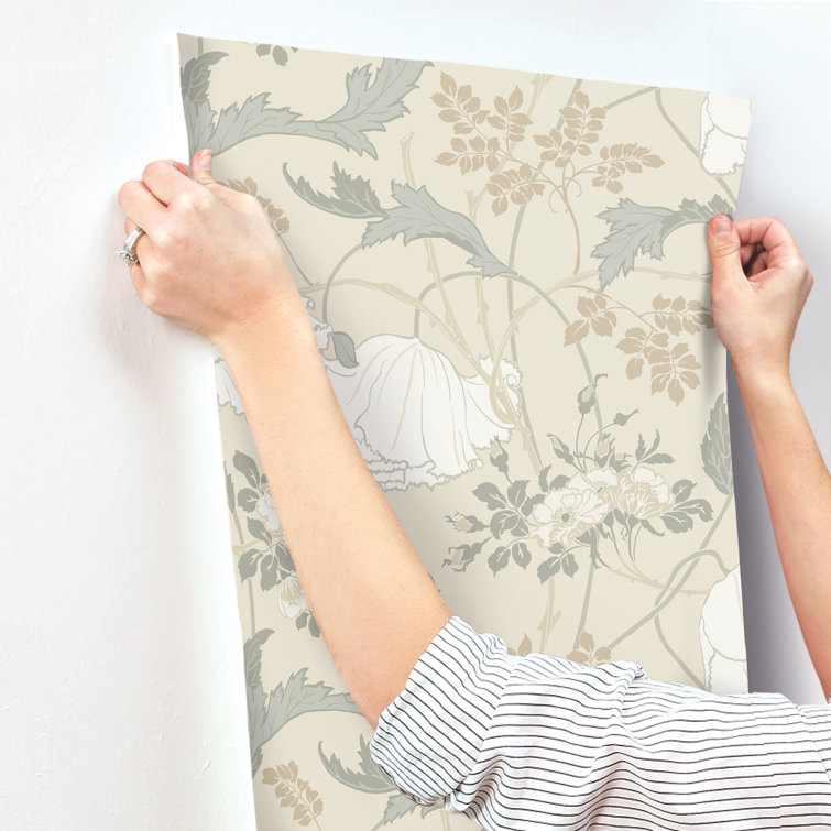 Ivory and Gray Floral Pre-pasted Washable Wallpaper