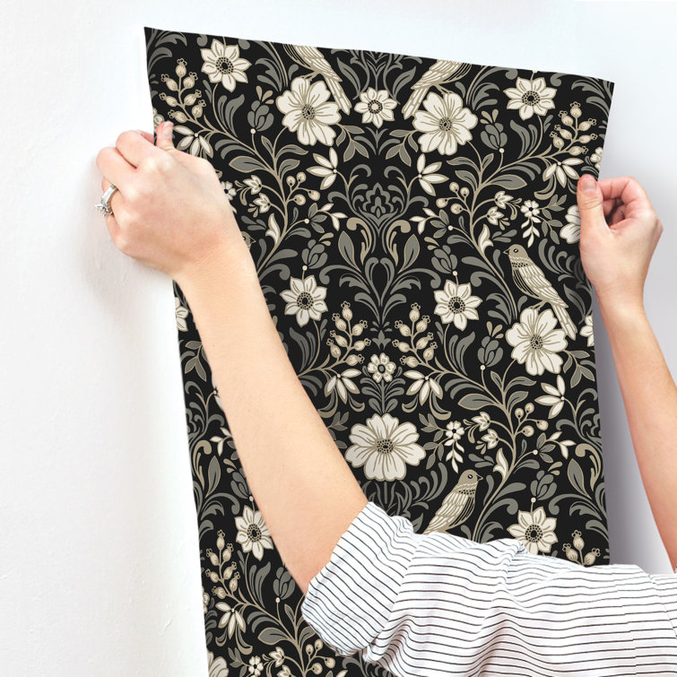 Black and White Damask Pre-pasted Washable Wallpaper