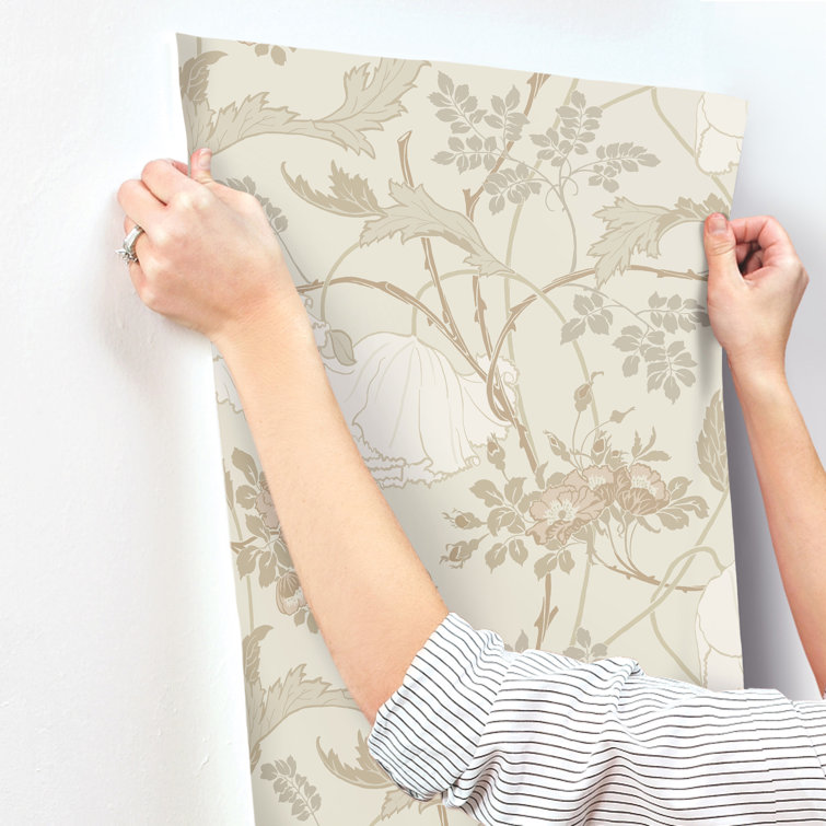 Gwendolyn Neutral and Coral Floral Pre-pasted Wallpaper