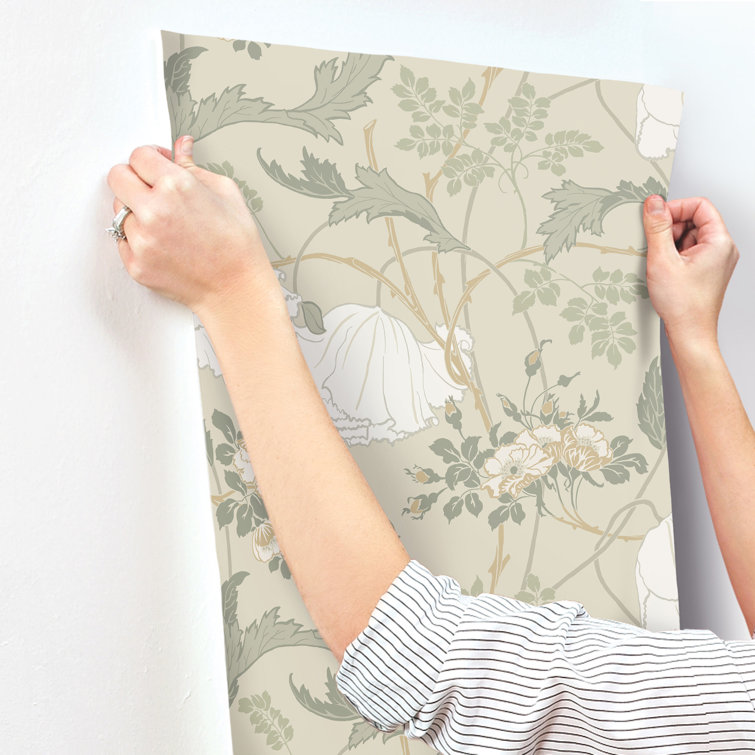 Linen Sage Floral Pre-pasted Washable Wallpaper