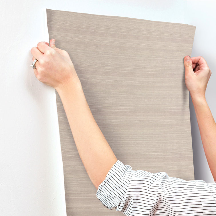 Beige and Gray Grasscloth Non-Pasted Wallpaper