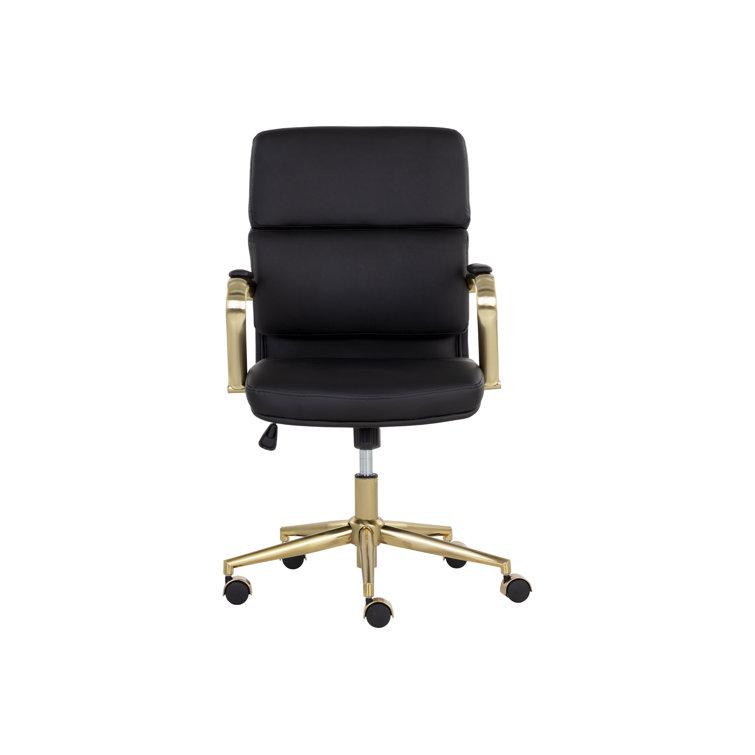 Black Faux Leather Swivel Office Chair with Gold Metal Frame
