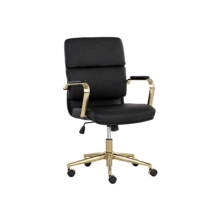 Black Faux Leather Swivel Office Chair with Gold Metal Frame