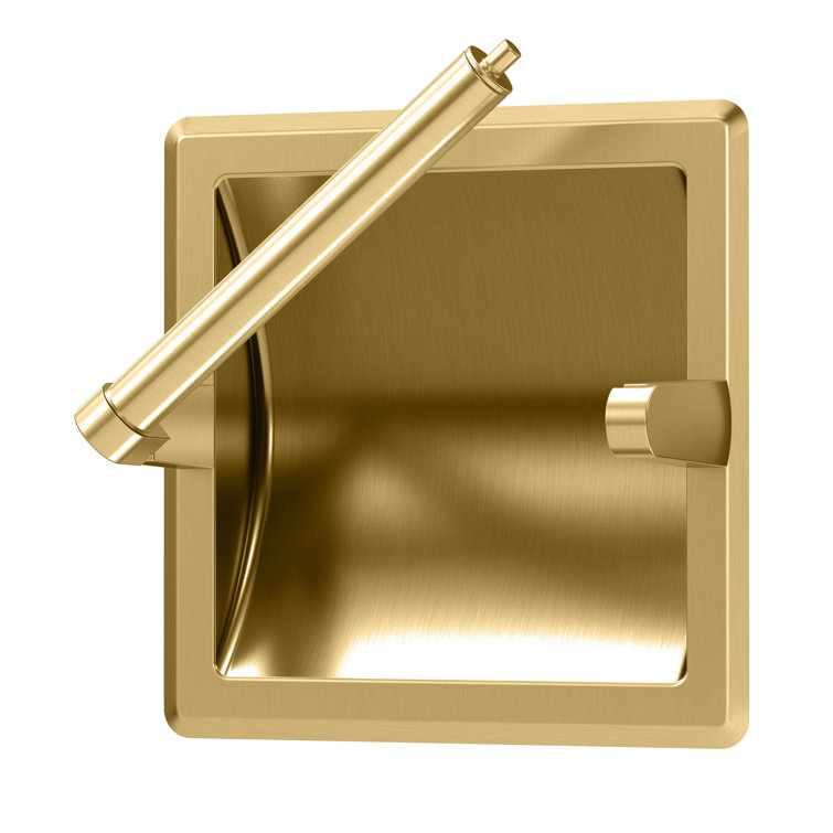 Brushed Brass Recessed Pivoting Toilet Paper Holder