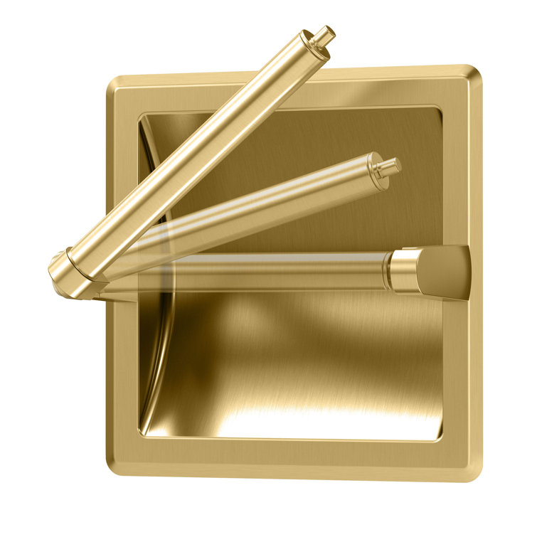 Brushed Brass Recessed Pivoting Toilet Paper Holder