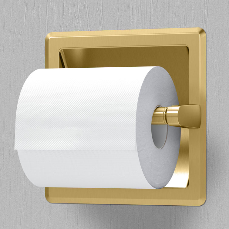 Brushed Brass Recessed Pivoting Toilet Paper Holder