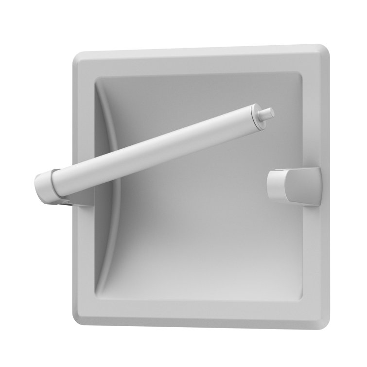 Matte White Recessed Metal Toilet Paper Holder with Pivoting Arm