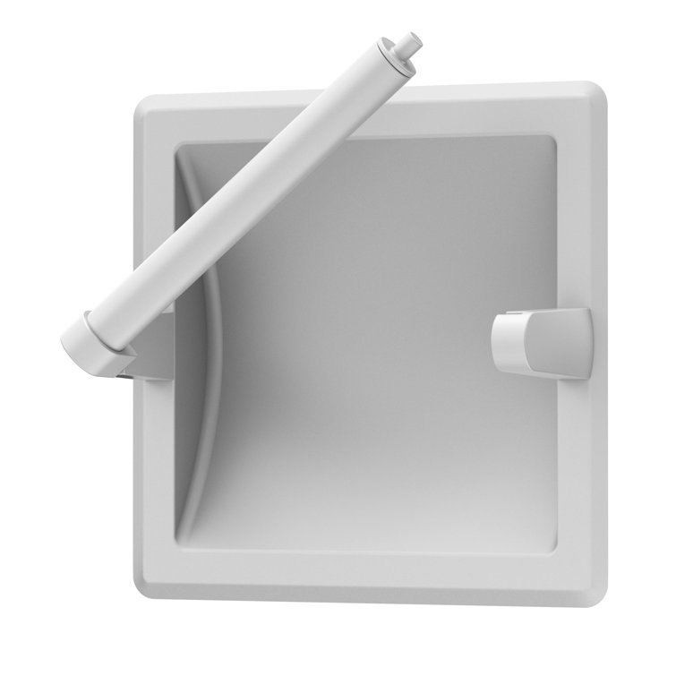Matte White Recessed Metal Toilet Paper Holder with Pivoting Arm