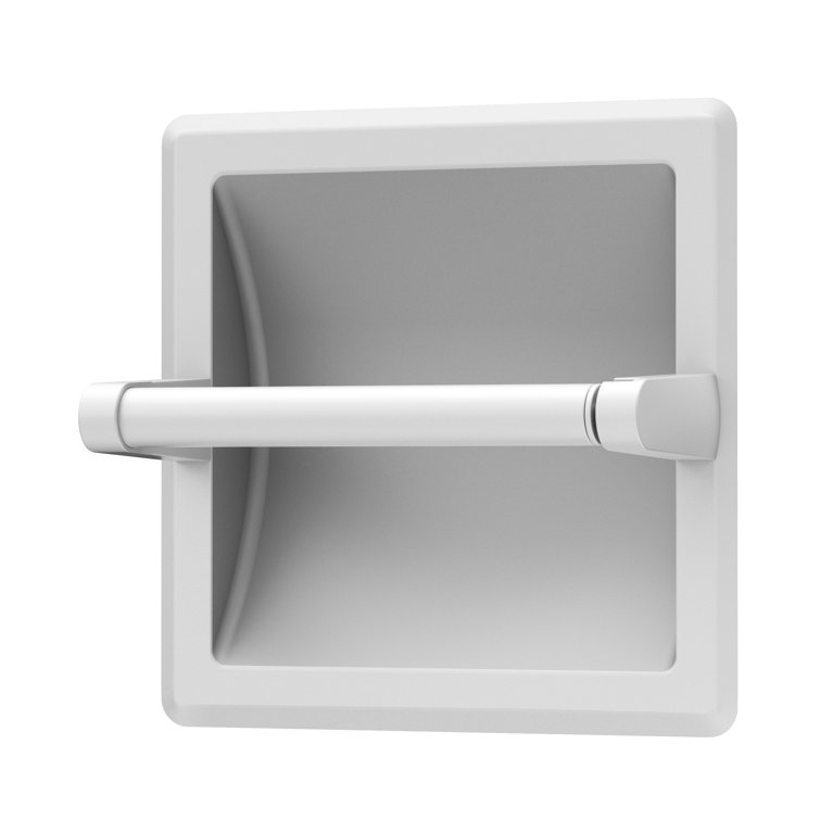 Matte White Recessed Metal Toilet Paper Holder with Pivoting Arm