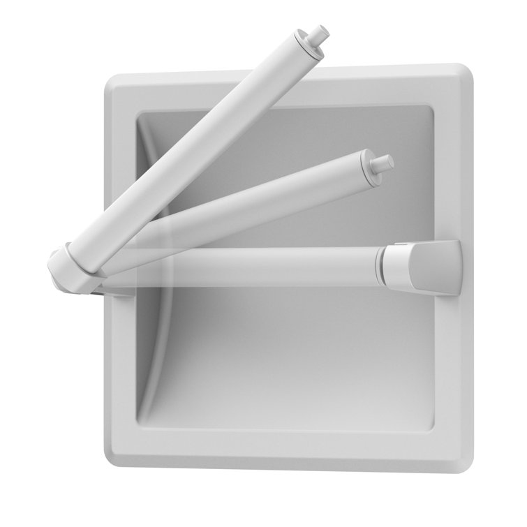 Matte White Recessed Metal Toilet Paper Holder with Pivoting Arm