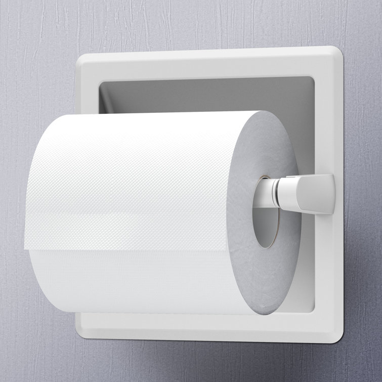 Matte White Recessed Metal Toilet Paper Holder with Pivoting Arm