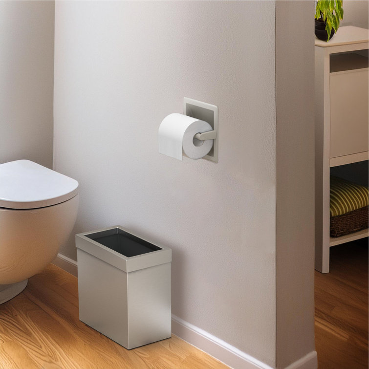 Matte White Recessed Metal Toilet Paper Holder with Pivoting Arm
