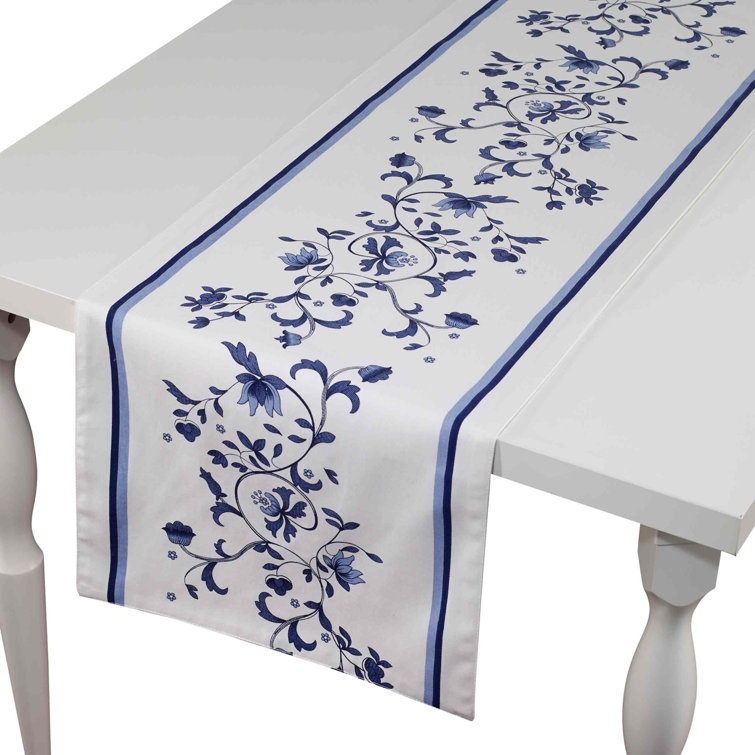 Portofino Blue Floral Cotton Polyester Table Runner
