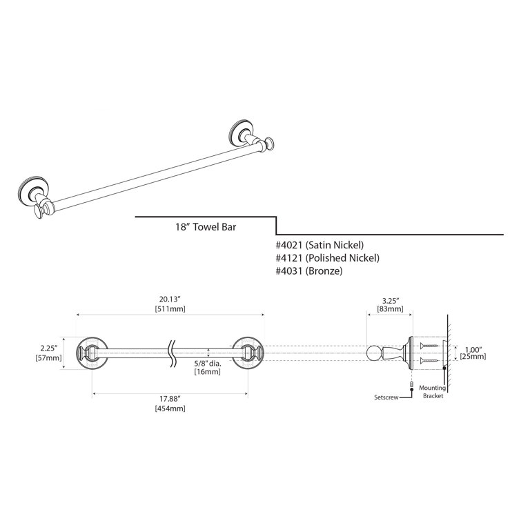 Satin Nickel 26" Wall Mounted Towel Bar