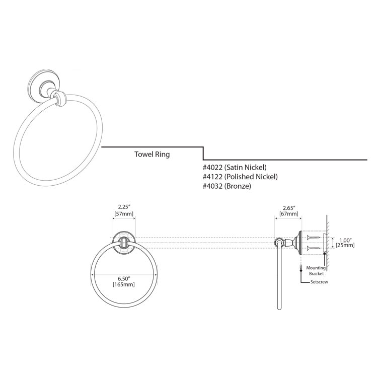 Tavern Satin Nickel Wall Mounted Towel Ring