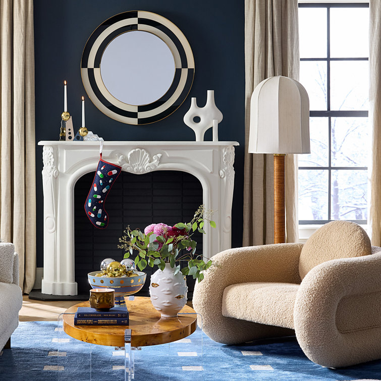 36" Black, White, and Gold Op Art Wall Mirror