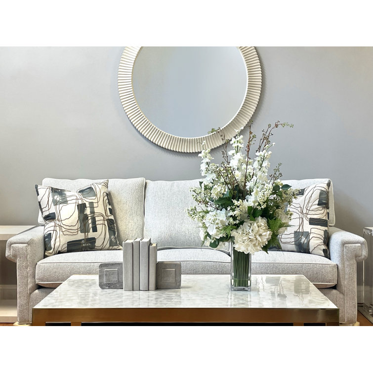 Tall Glass Vase with White Hydrangea and Fern Artificial Floral Arrangement