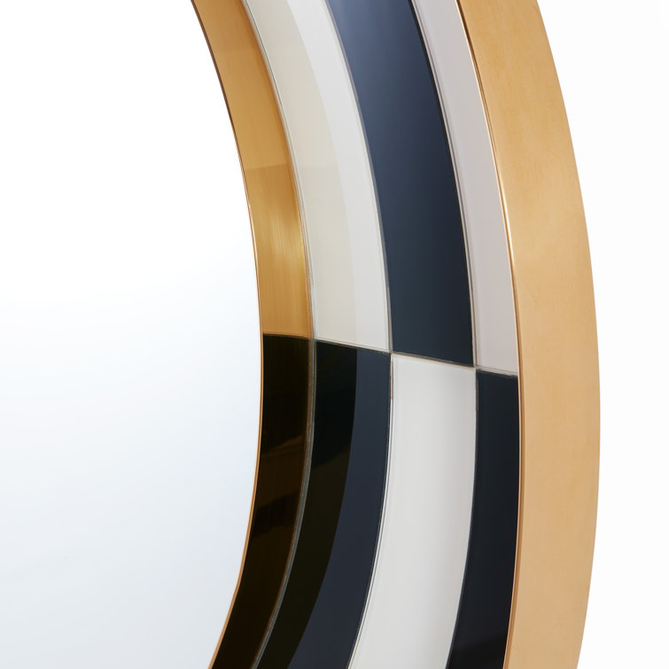 36" Black, White, and Gold Op Art Wall Mirror