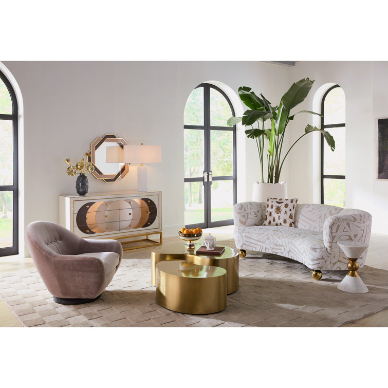 Champagne Mirrored Glass Credenza with Polished Brass Frame