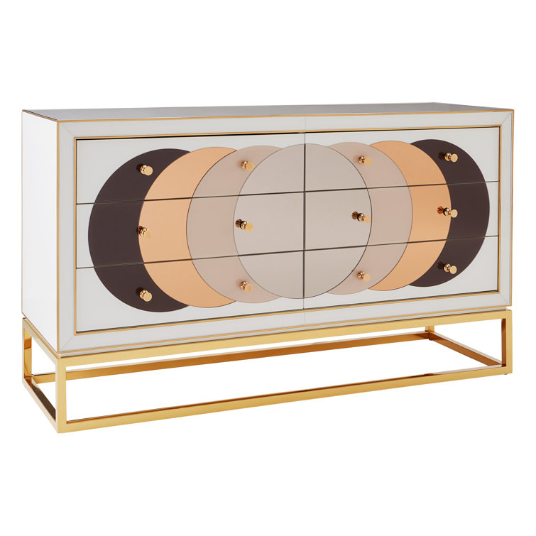 Champagne Mirrored Glass Credenza with Polished Brass Frame