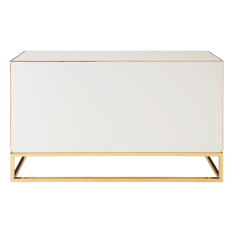 Champagne Mirrored Glass Credenza with Polished Brass Frame