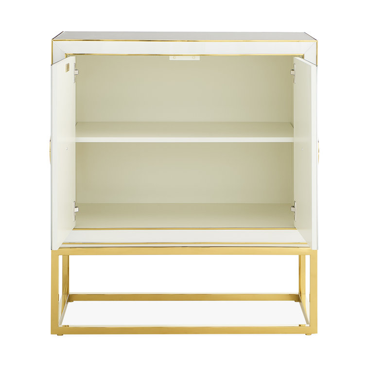 Black and White Glass Rectangle Accent Cabinet with Brass Hardware
