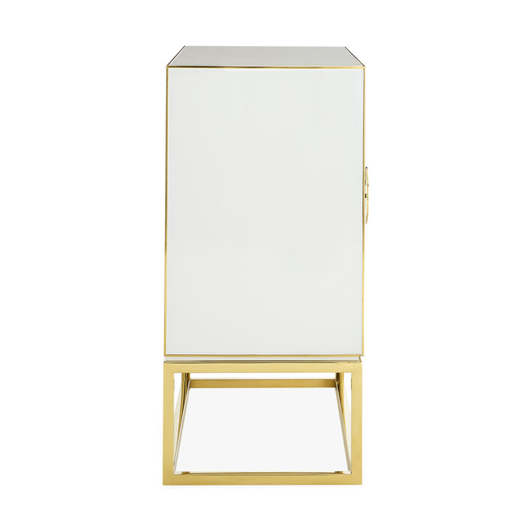 Black and White Glass Rectangle Accent Cabinet with Brass Hardware