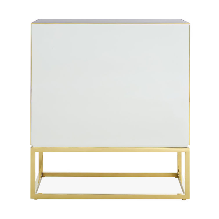 Black and White Glass Rectangle Accent Cabinet with Brass Hardware