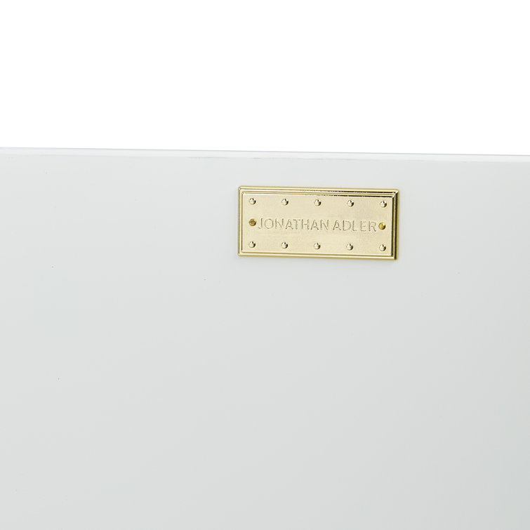 Black and White Glass Rectangle Accent Cabinet with Brass Hardware