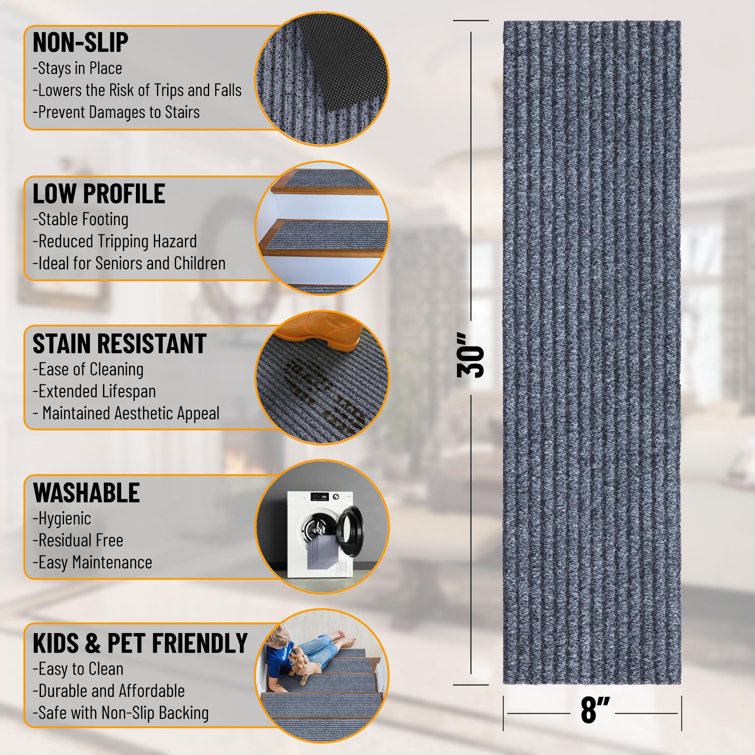 Gray Non-Slip Rubberback Ribbed Stair Treads Set of 7