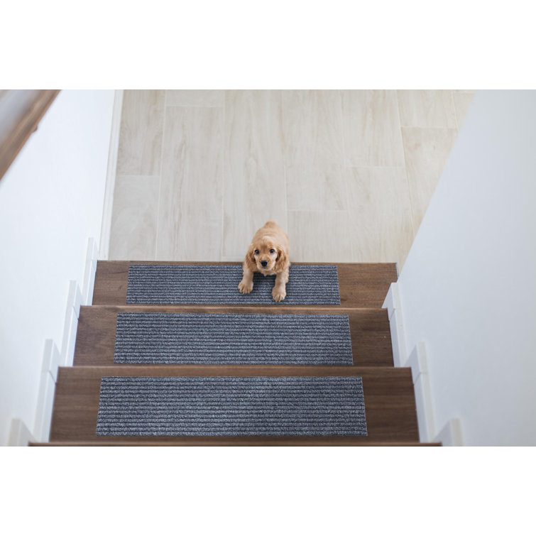 Gray Non-Slip Rubberback Ribbed Stair Treads Set of 7