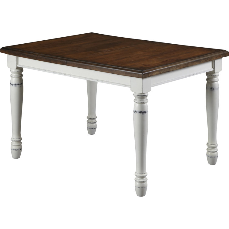Farmhouse Dark Brown and Off-White Extendable Wood Dining Table