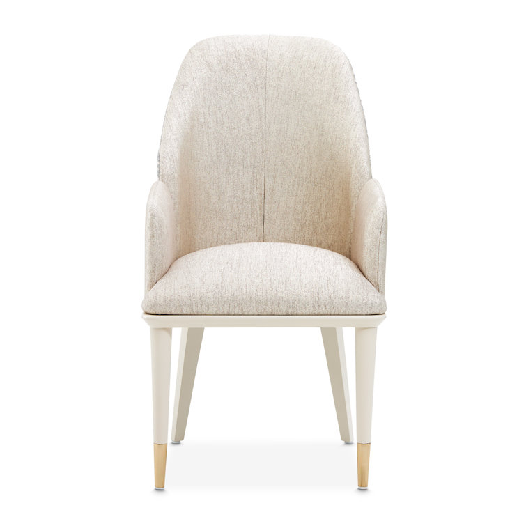 Opal Beige Chenille Jacquard Upholstered Arm Chair with Brass Tips
