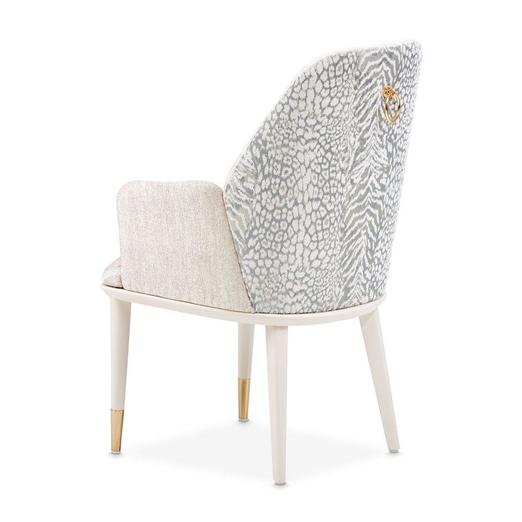 Opal Beige Chenille Jacquard Upholstered Arm Chair with Brass Tips
