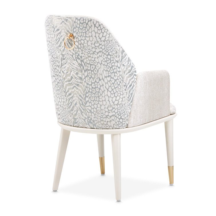 Opal Beige Chenille Jacquard Upholstered Arm Chair with Brass Tips