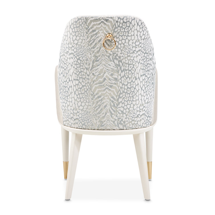 Opal Beige Chenille Jacquard Upholstered Arm Chair with Brass Tips