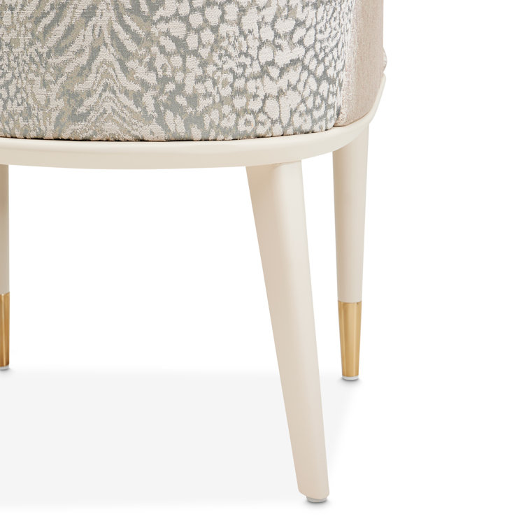 Opal Beige Chenille Jacquard Upholstered Arm Chair with Brass Tips