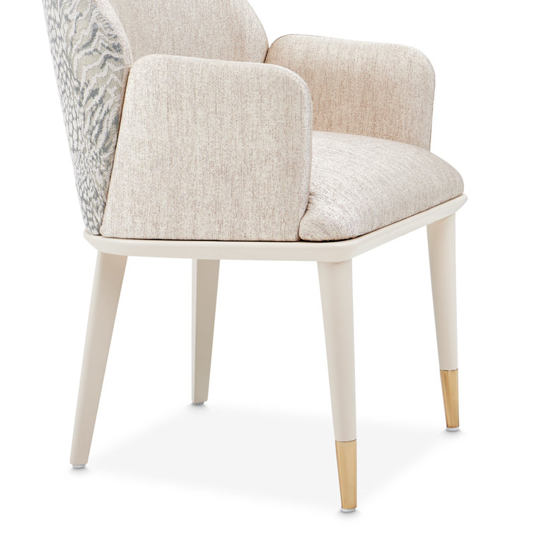 Opal Beige Chenille Jacquard Upholstered Arm Chair with Brass Tips