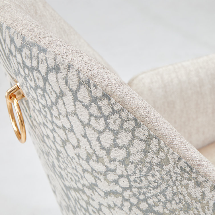 Opal Beige Chenille Jacquard Upholstered Arm Chair with Brass Tips