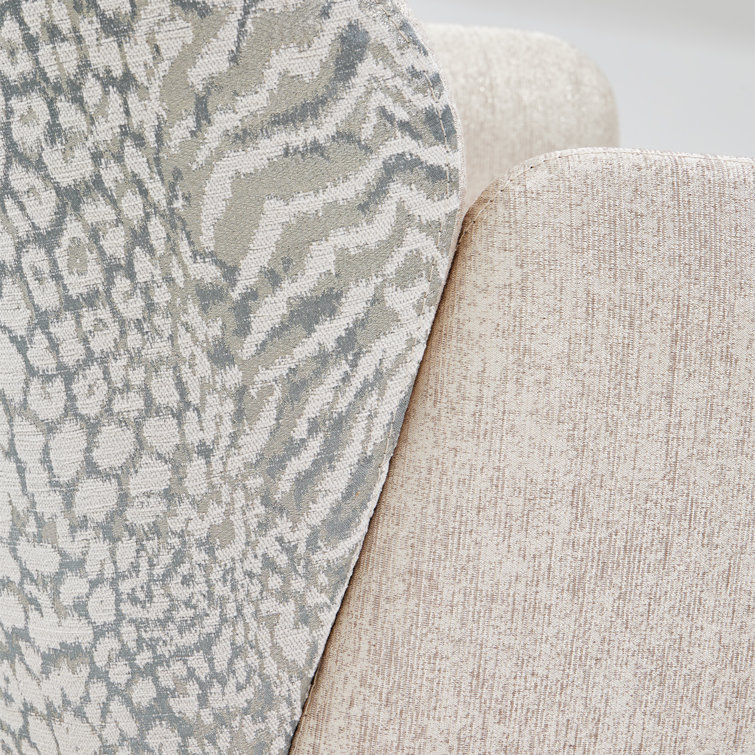 Opal Beige Chenille Jacquard Upholstered Arm Chair with Brass Tips