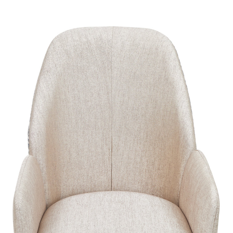 Opal Beige Chenille Jacquard Upholstered Arm Chair with Brass Tips