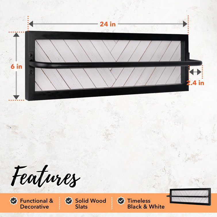 Rustic Black and White Wood Wall Mounted Towel Rack